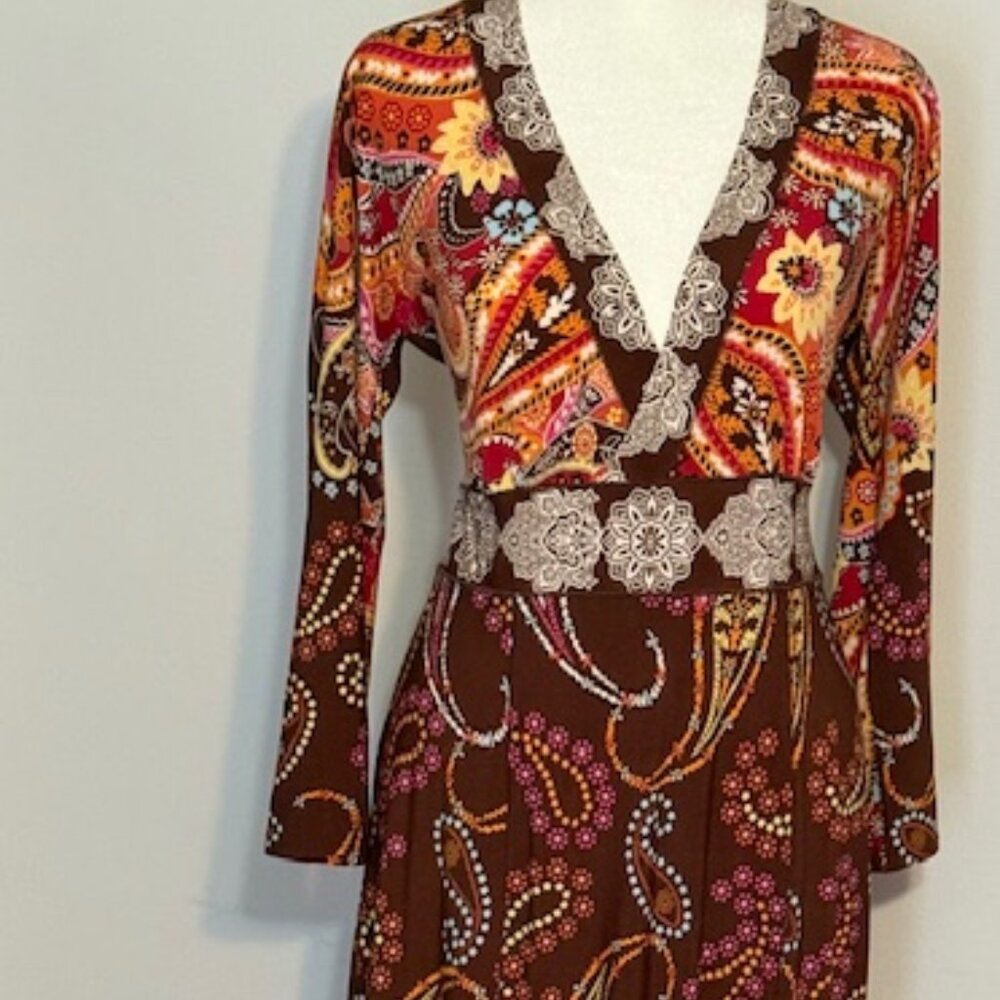 Eva Varro Autumn Paisley and Floral Midi Dress Size Medium